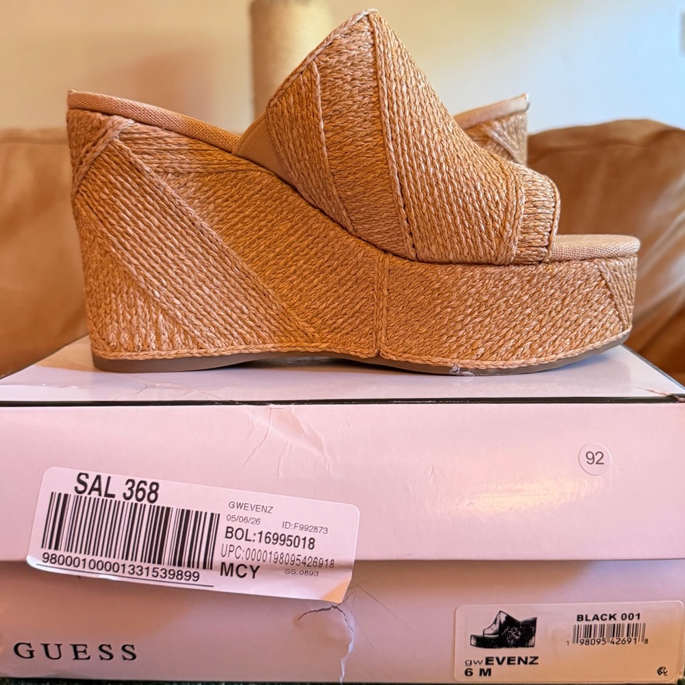 Guess Tan Woven Espadrille Wedge Slides